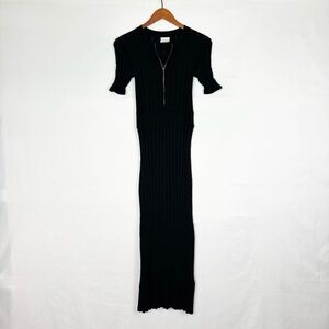 Varley Malia Knit Midi Dress Black Short Sleeve Size S True Knit Ribbed